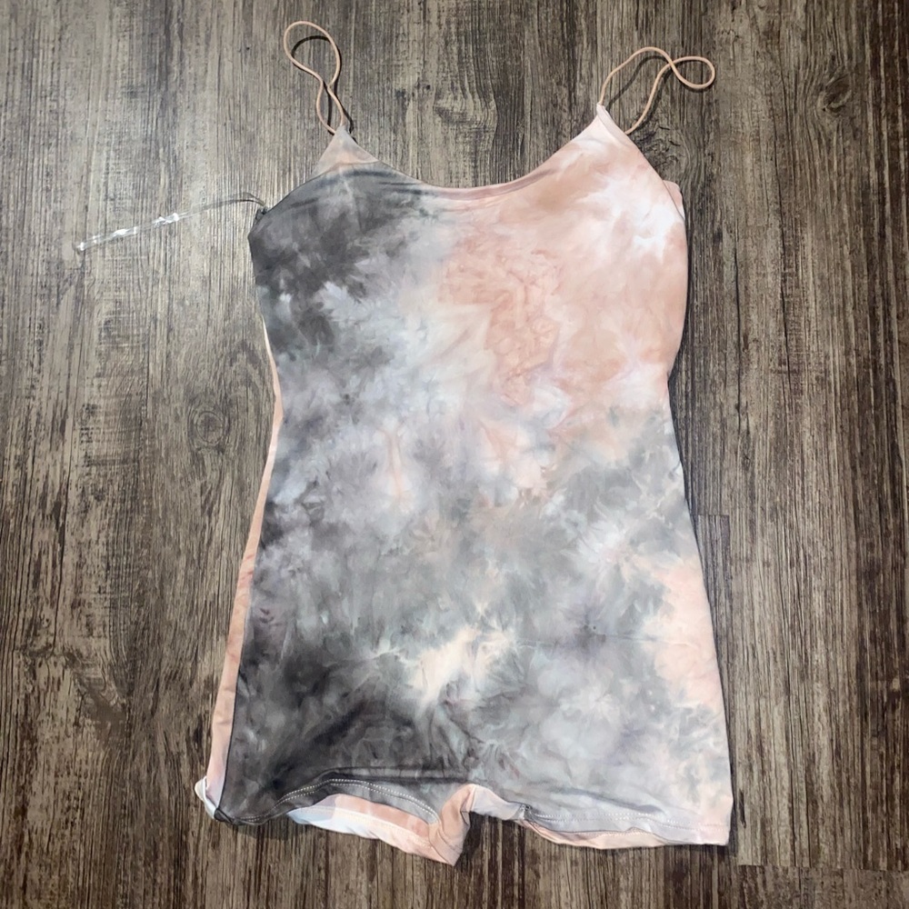 pink/grey/black tank romper